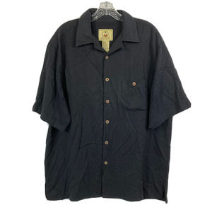 Joe Marlin Shirt Mens Sz L Black 100% Silk Embroidered‎ Parrot Palm Tree Logo
